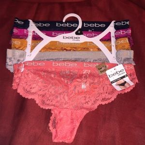 BEBE ~ Women's Tangas Laser Cut Underwear Panties 5-Pair Nylon Blend